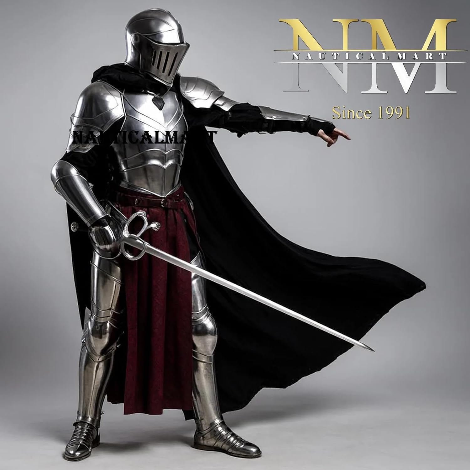 Medieval Knight Warrior Steel Lady Armor Suit- Women's Full Body Plate Armor With Clossed Helmet Elven Lady Steel Armour For LARP, Cosplay, Renaissance, Historical Reenactment & Theator Act Costume