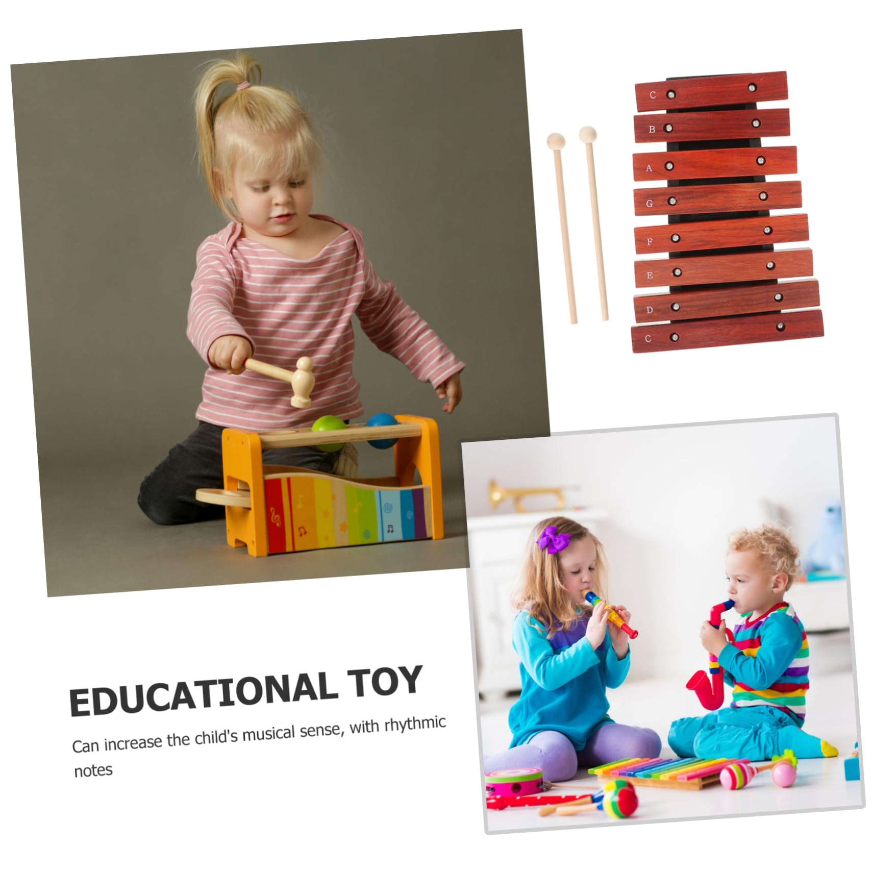 Vaguelly 8-Tasten Holz Xylophon für Kleinkinder mit Holzschlägeln Leicht und Tragbar Pädagogisches Musikinstrument als Geschenk zur Hand Auge Koordination Zufällige Farbe