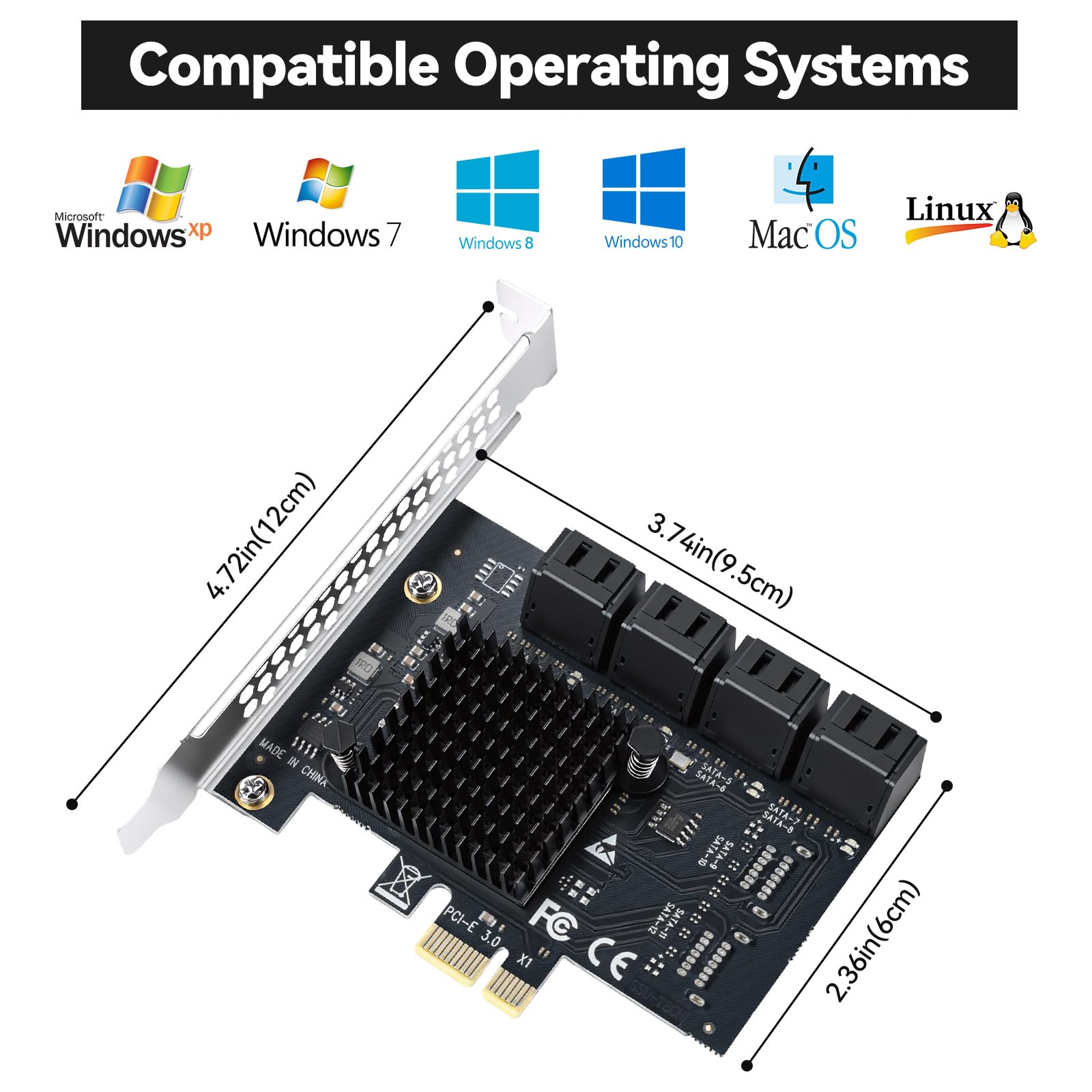 ELUTENG Carte PCIe SATA 8 ports, adaptateur PCIe vers SATA SATA 3.0, carte contrôleur PCI Express X1, carte d'extension pour ordinateur de bureau, prise en charge du disque SSD HDD, démarrage comme