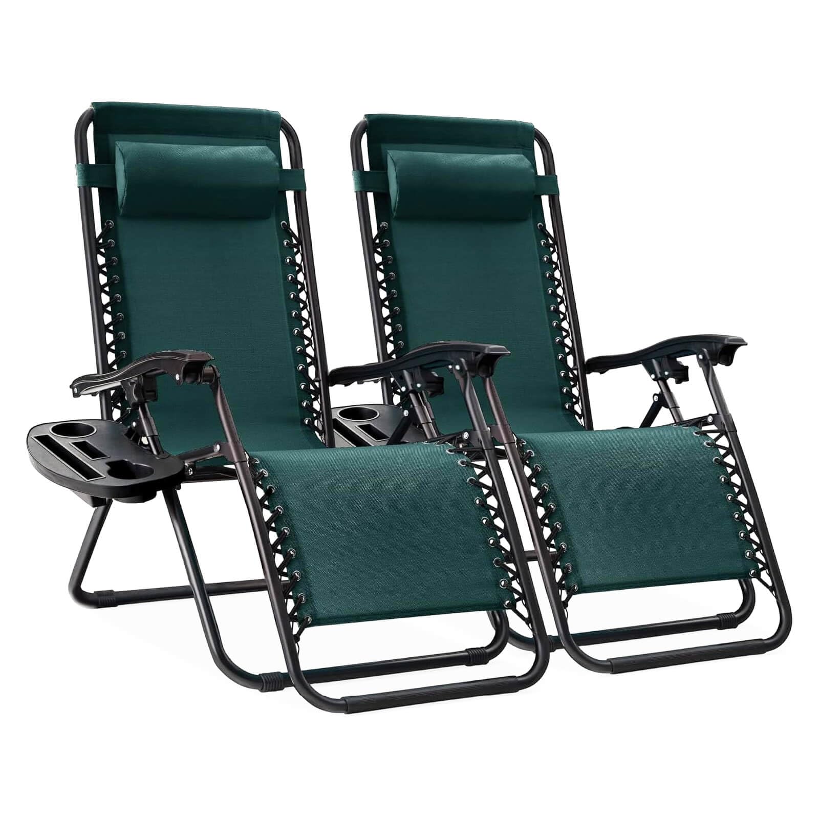 EIGFOH Tumbonas Plegables,Tumbonas Jardin Exterior Silla de Playa con Portavasos y Reposacabezas,Silla de Playa Ajustable para Jardín,Playa,Piscina,Terraza,Carga de 150 KG (Verde 2 Tumbonas)
