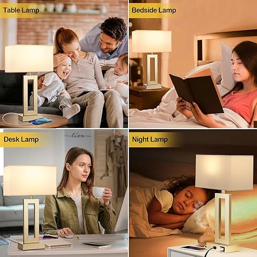 Miniatura 6 de Bedroom Table Lamps Set of 2 - Touch Bedside Lamps with USB C+A, 3 Way Dimmable Gold Lamp for Nightstand, Modern Night Stands Lamps for Living Room
