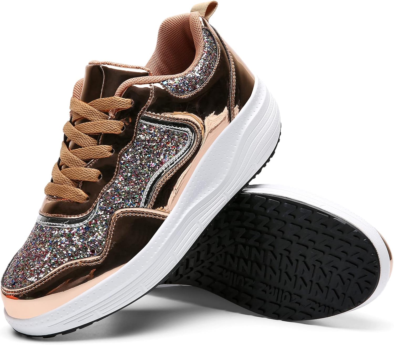 DADAWEN Women's Glitter Platform Wedge Athletic Tennis Walking Shoes Sparkly Sequin Lightweight Non Slip Casual Comfort Fashion Sneakers (Size:US5-US12) - Image 6