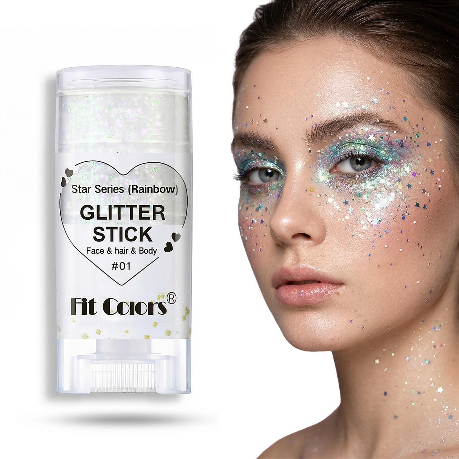 Glitter Stick Corpo e Viso Argento, Brillantini Viso Lunga Durata ad Alta Lucentezza, Gel Scintillante per Capelli e Pelle, Ideale per Festival, Rave, Party e Make-up Creativo
