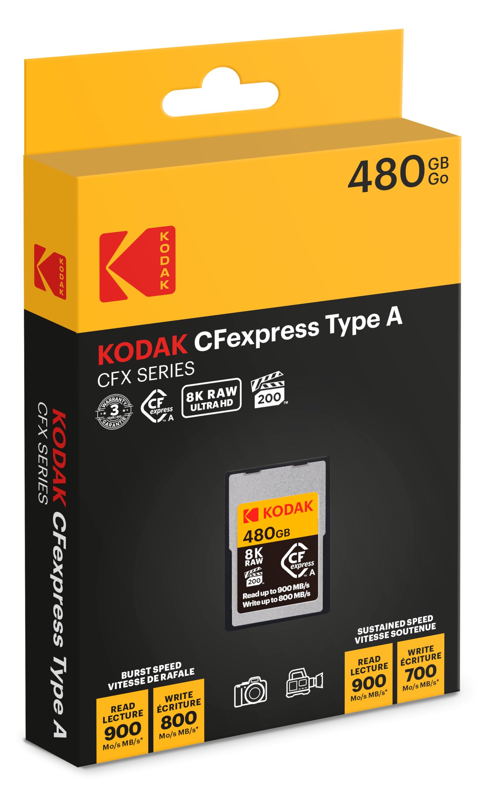 Kodak CFexpress-Karte Typ A 480 GB – Hohe Geschwindigkeit 1700 MB/s – kompatibel mit 8K/4K Foto- und Videokameras – 6 g – zuverlässige und schnelle Speicherung für Profis