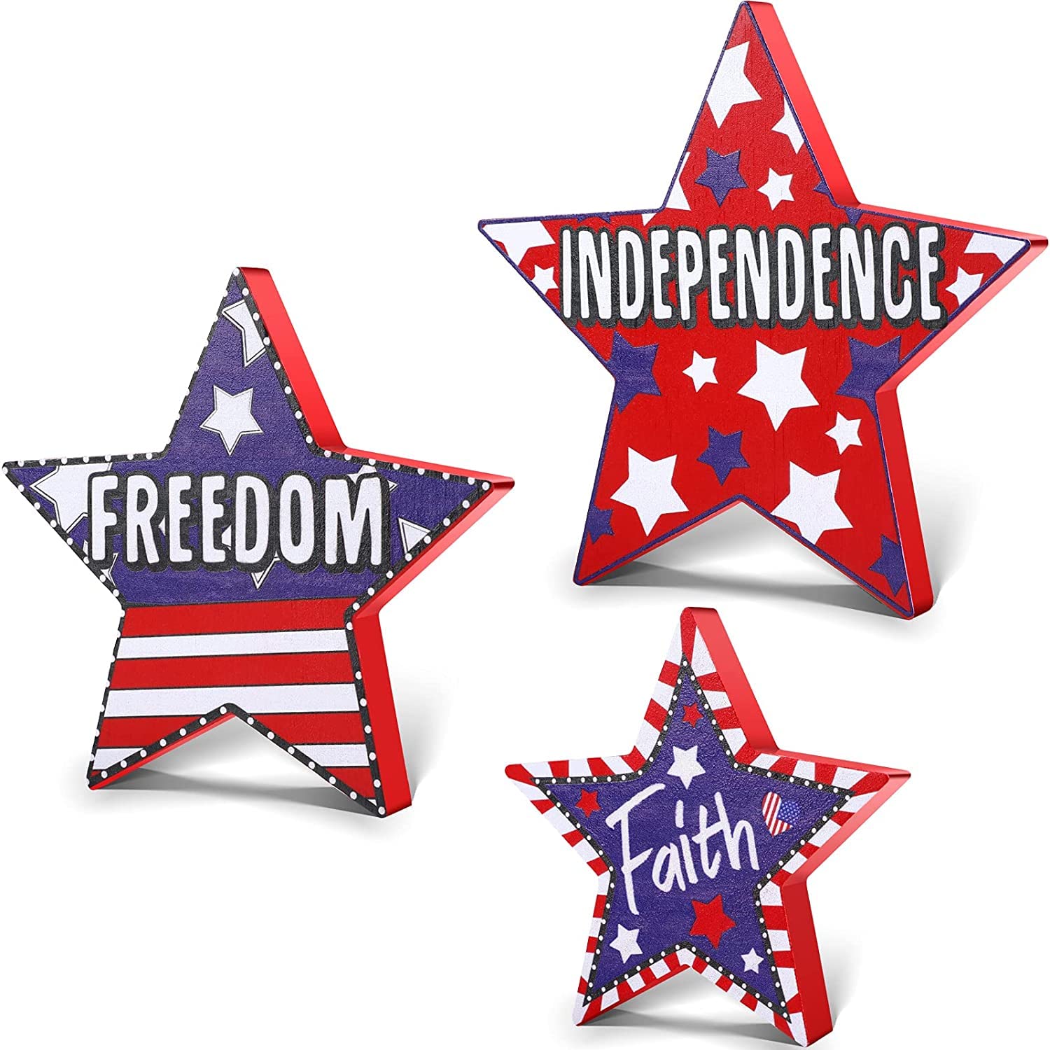 Photo 1 of 2 pack - Face More 3 Pieces Wooden Patriotic Star Table Decorations for 4th of July Independence Day Table Centerpiece Memorial Day Table Red
