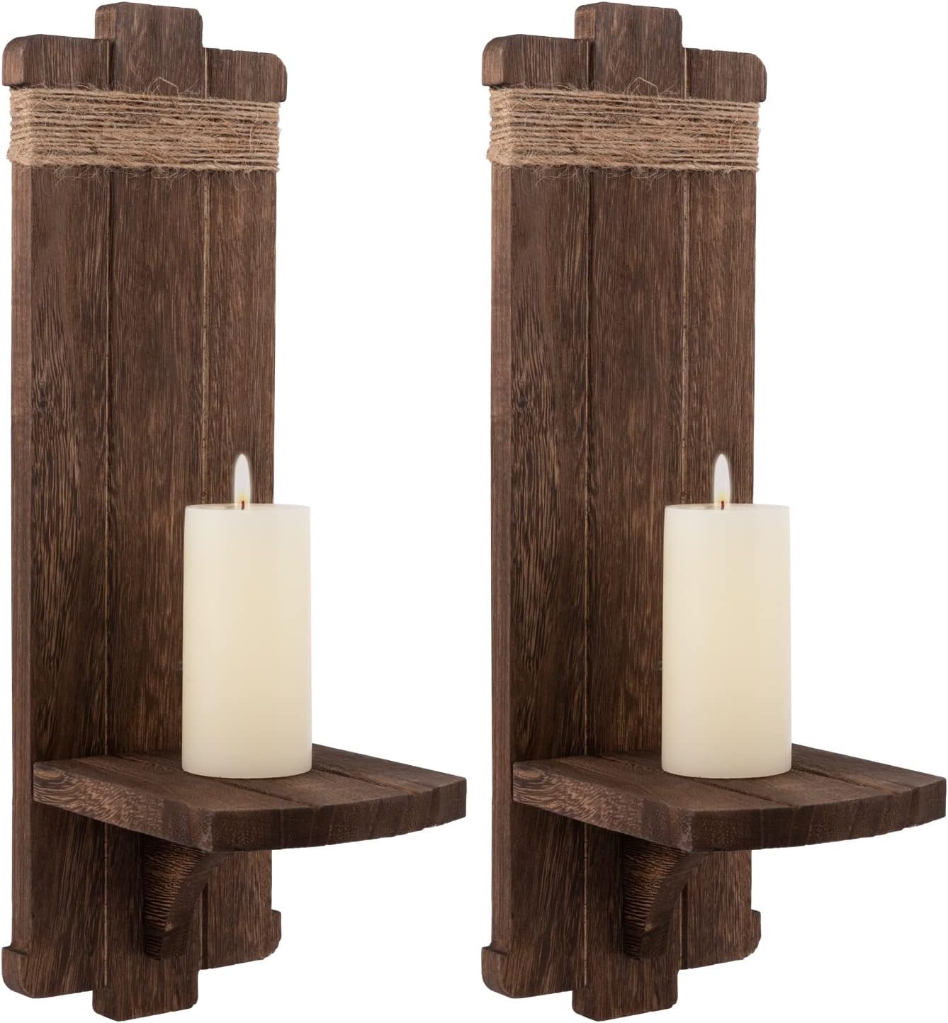 2Pcs Rustic Wall Hanging Candle Sconces- Farmhouse Wall Mounted Wooden Candle Holders for Flower Vase- Handmade Hanging Wall Sconces for Bedroom Living Room Kitchen Bathroom (Brown)