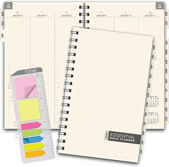 ESSENTIAL 2025 Monthly & Weekly Planner with Tabs, 5"x8": 14 Months (November 2024 - December 2025), Professional, Simple, Easy-to-Use Design and Frosted Poly Cover for Extra Protection (Frosted)