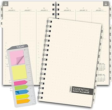 ESSENTIAL 2025 Monthly & Weekly Planner with Tabs, 5"x8": 14 Months (November 2024 - December 2025), Professional, Simple, Easy-to-Use Design and Frosted Poly Cover for Extra Protection (Frosted)