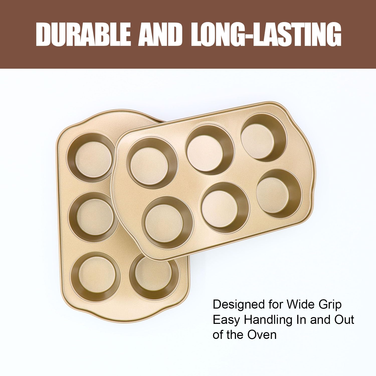Molde antiadherente para 6 magdalenas, juego de moldes grandes para magdalenas, moldes para horno, 2 unidades, color dorado