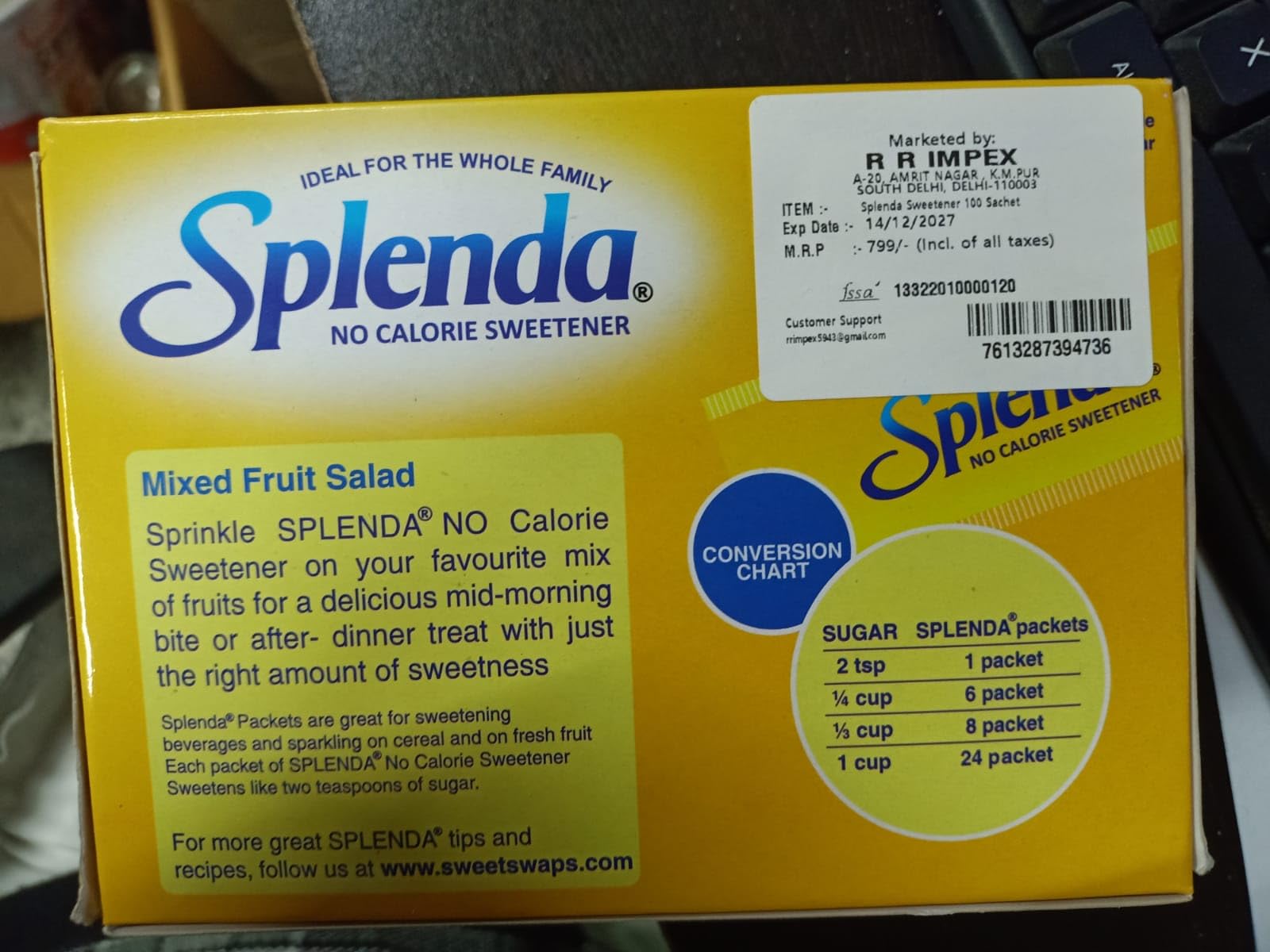 NOTTACIA Splenda No Calorie/Sugar Free Sweetner/for Diabetic 100 Packets Pack of 2