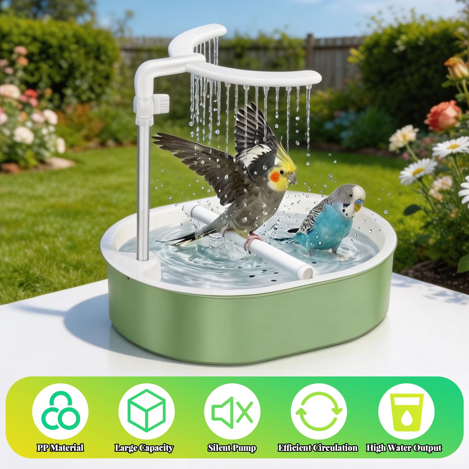 Baño Automático para Pájaros, Ducha para pájaros, Bañera de Ducha para Pájaros, Ducha automática para jaula, Baño para Jaula con Múltiples Salidas, para inseparables, periquitos, pájaros domésticos