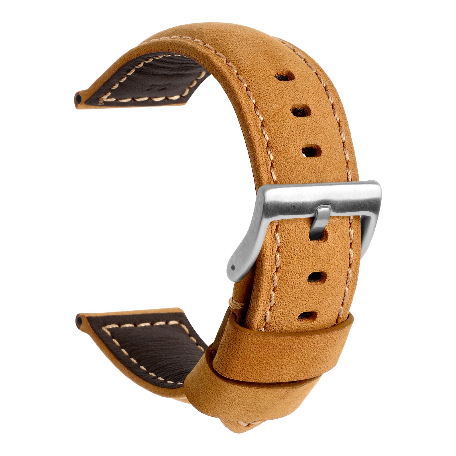 TStrap Leather Watch Band 20mm 22mm 24mm - Black Vintage Soft Watch Strap for Men Thickly - Padded Smart Watch Bands Bracelet w/Black Clasp Buckle Replacement
