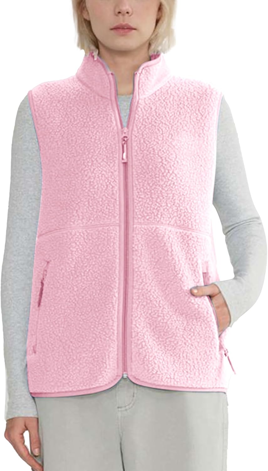 Hixiaohe Sherpa Fleece Vest for Women Trendy Warm Sleeveless Vests Jacket Lightweight Zip Coats with Pockets Fall Outerwear