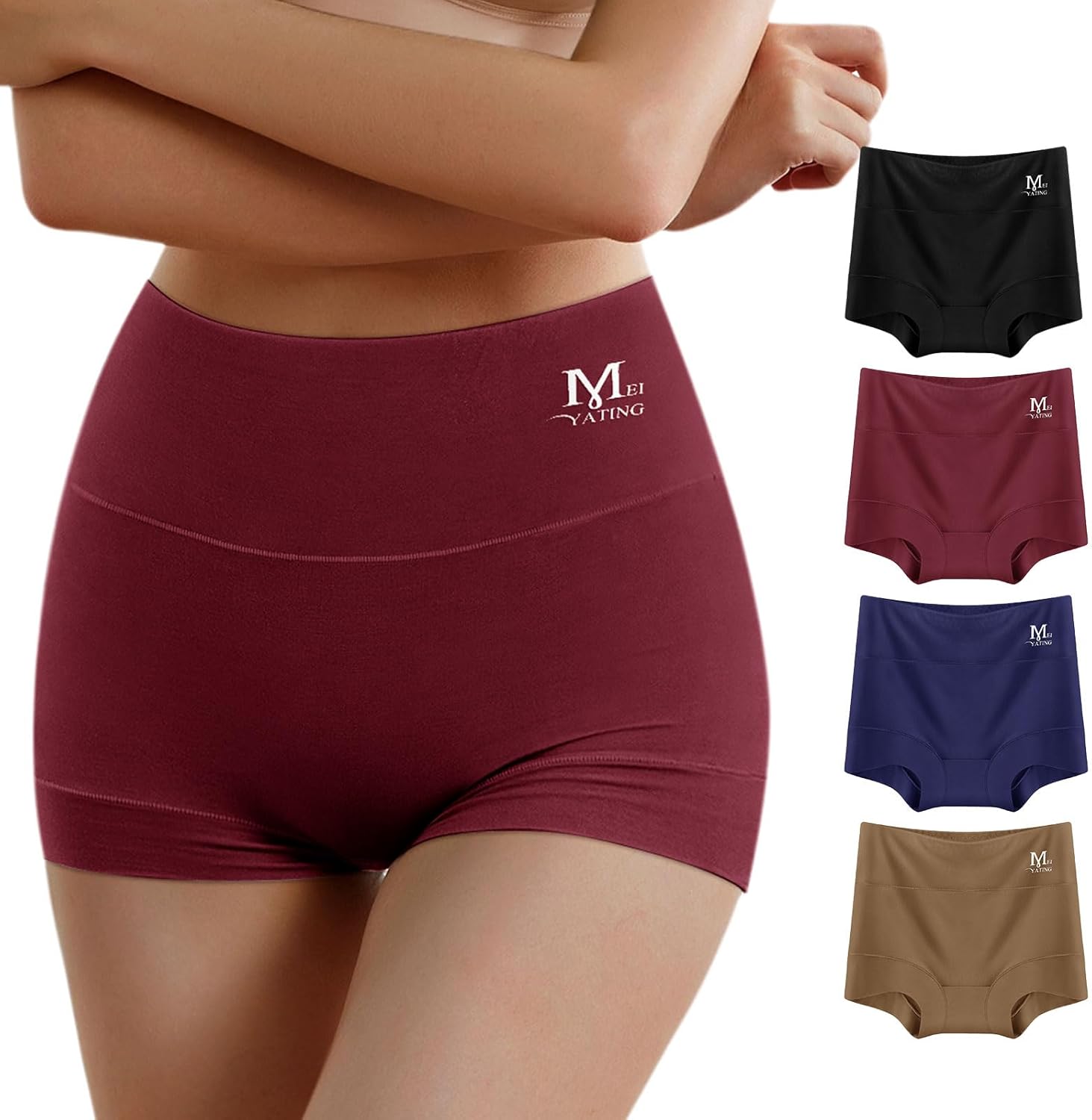 MEIYATING Boy Shorts Underwear for Women High Waisted Cotton Panties Stretch Briefs 4 Pack Plus Size