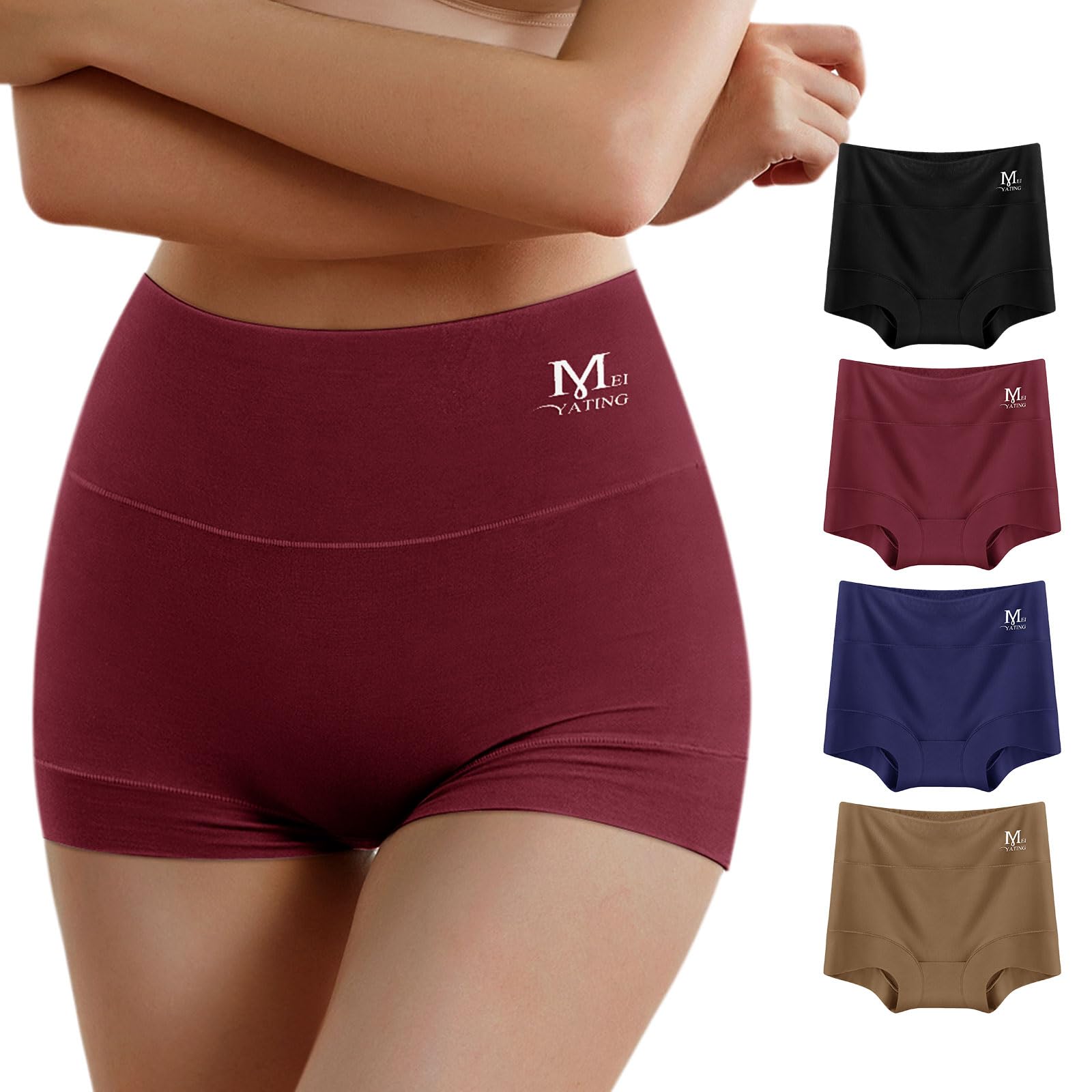 MEIYATINGBoy Shorts Underwear for Women High Waisted Cotton Panties Stretch Briefs 4 Pack