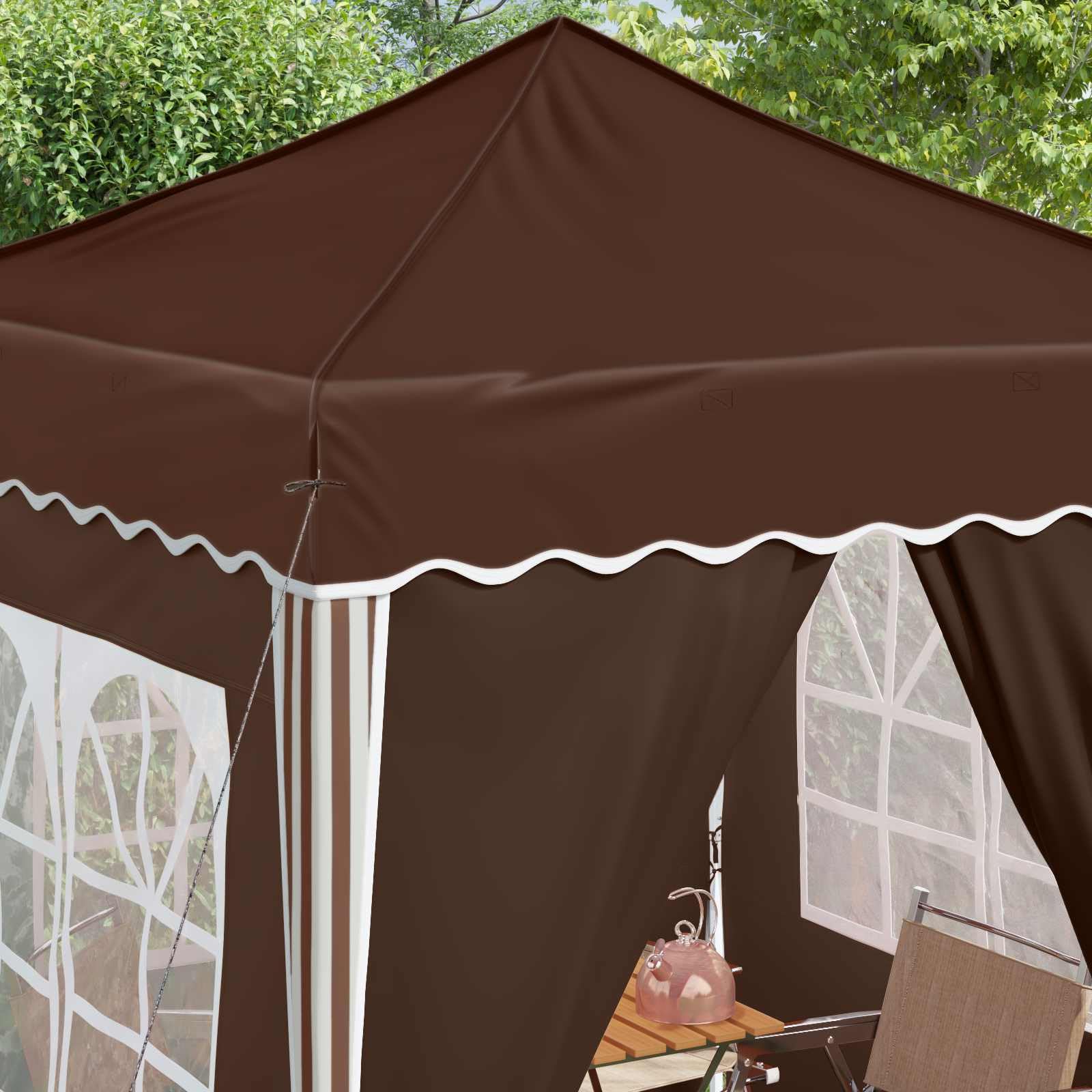 Pop up namiot imprezowy 195 x 195 x 245 cm, brązowy, materiał Oxford, namiot ogrodowy, namiot składany, namiot na imprezy z 4 ścianami bocznymi i ochroną przed promieniowaniem UV, do ogrodu