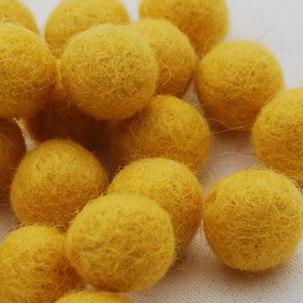 Oriental Direct Based In Yorkshire Mustard 100% Wool Felt Balls - 2Cm - 20 Felt Balls