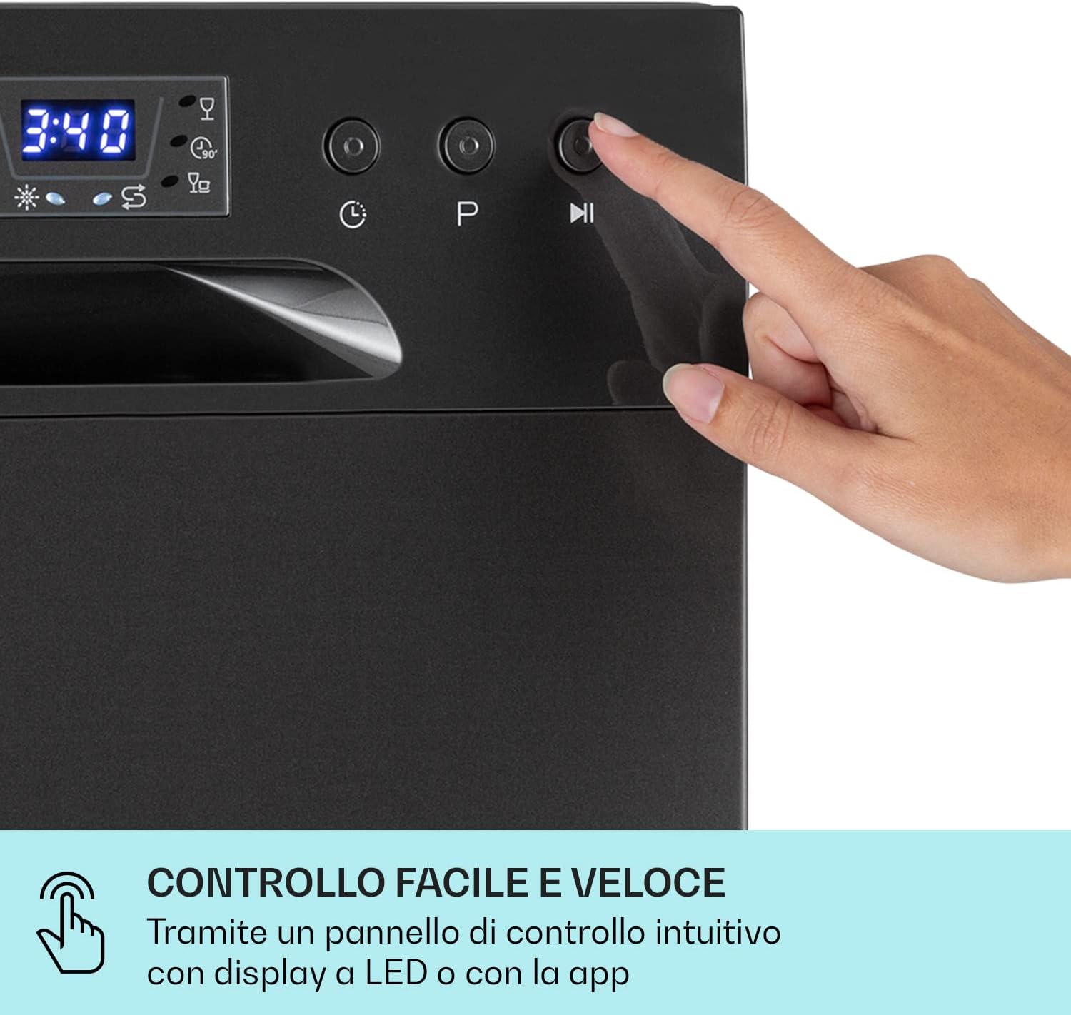 Klarstein Amazonia 8 - Mini Lavastoviglie, Classe A+, 1620 Watt, Posizionamento Libero, 6 Programmi, 2 Ripiani per Posate Estraibili, Aquastop, Tubo di Scarico Preinstallato, Nero [Classe di efficienza energetica F]