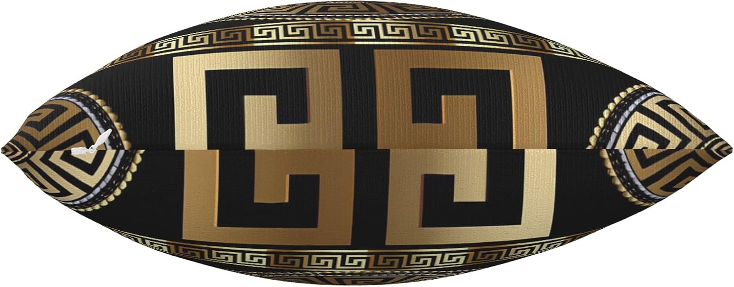 Retro Black Gold Greek Key Meander Luxury Double Sided Plush Decorative Square Pillowcase for Sofa Pillows Living Room and Bedroom 18x18 Inch image 2
