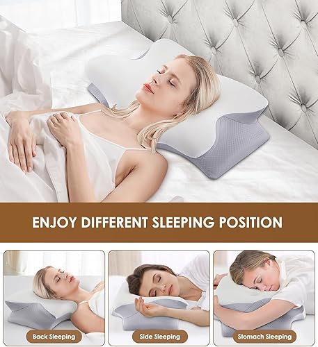 Miniatura 4 de Almohada cervical para cuello y hombro, almohadas ergonómicas de espuma viscoelástica para dormir con funda de almohada lavable, almohada