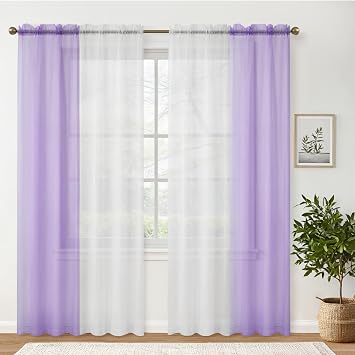 White Sheer Curtains and Lavender Sheer Curtains Bundle