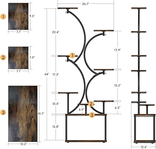 Miniatura 6 de Soporte para plantas de interior con luces de cultivo, 64 pulgadas de alto y 9 niveles en forma de S, estante moderno para plantas con tablas de