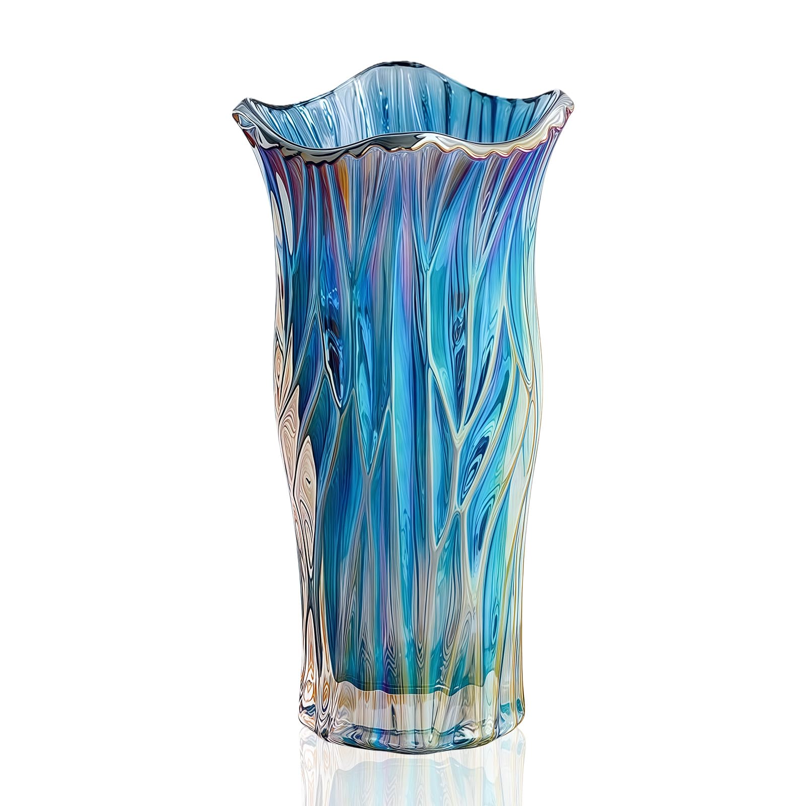 Large Glass Vase for Flowers, Tall Blue Vase Crystal Coloured Flower, Modern Ornaments for Living Room Decorative Vases, Flower Vases for Office Bedroom Decor Birthday Gifts for Women