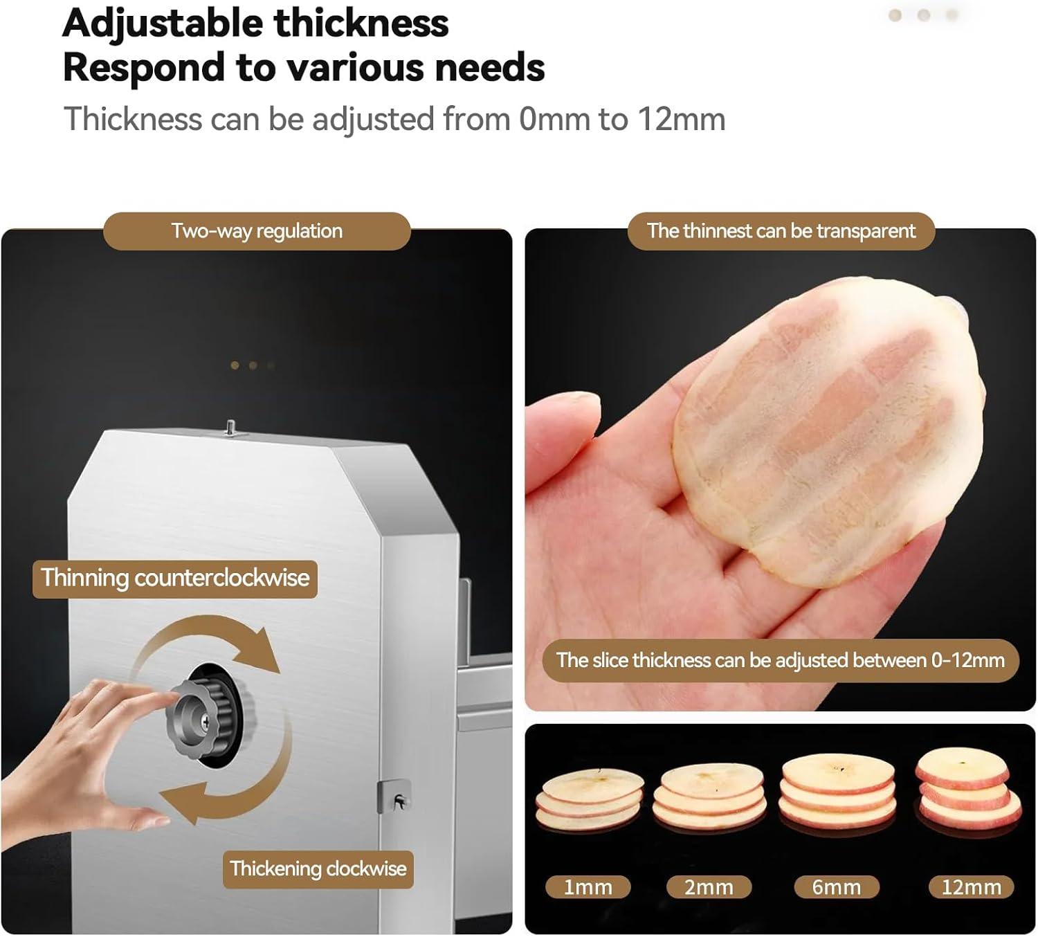 Commercial Vegetable Fruit Slicer Electric Manual Onion Cabbage Slicing Machine 0.2-10mm Thickness Adjustable Stainless Steel Food Shredder Cutter Multifunctional for Potatoes Lemons Tomatoes