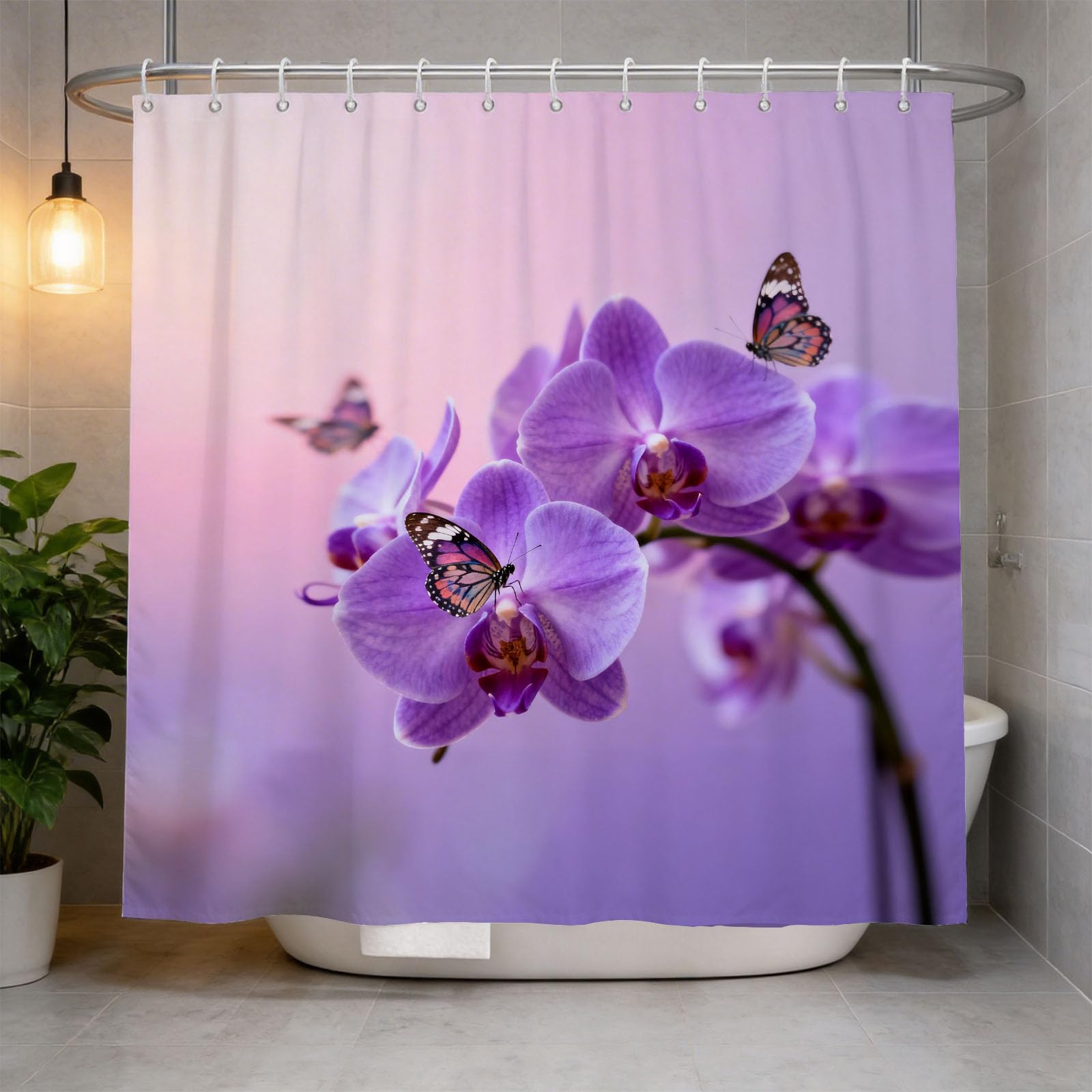 Hongduo 3D Orchid Shower Curtain for Stalls Bathtubs Simple Bathroom Decor Shower Curtain Set Polyester Fabric Waterproof 200x200cm/79X79 Inch with Hooks