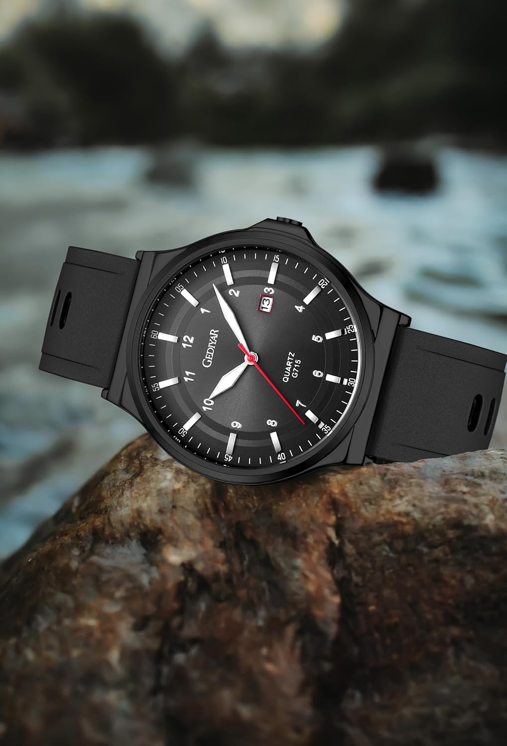 Men's Silicone Analog Quartz Watch, Easy Read Fashion Business Dress Casual Sport, Waterproof, Date Calendar, Wrist Watch for Men G715 black image 2 of 7 B0DHG65T12