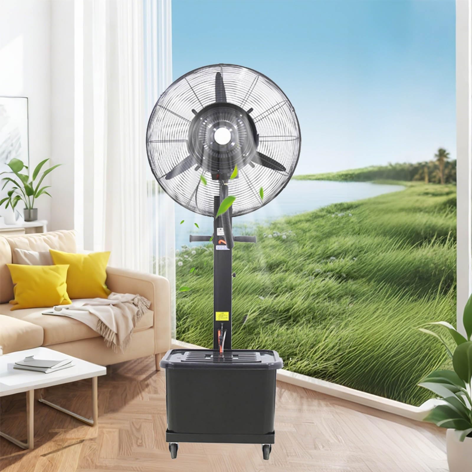 Ventilador de nebulización portátil Exterior, Ventilador de Pedestal con depósito de Agua de 42 L, oscilante de 65 cm/75 cm para terraza y jardín, Viene con enc, 75cm/29in, 75cm/29in