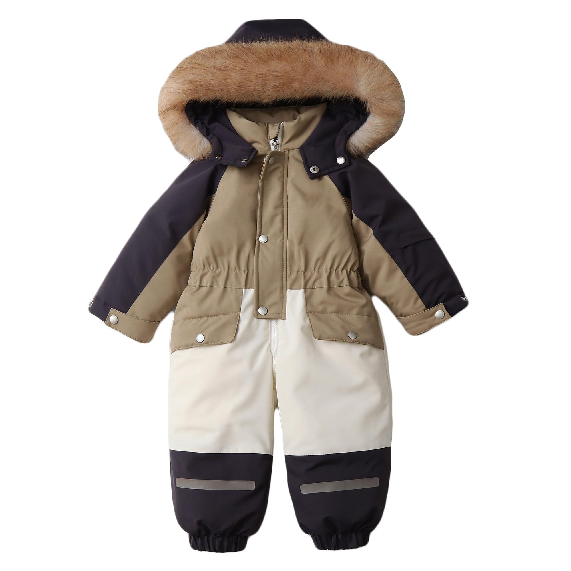 Legou Kinder Einteiler Krabbelanzug Patchwork Farbe Kapuze gepolstert verdickt Skianzug Khaki 100 cm, khaki, 100