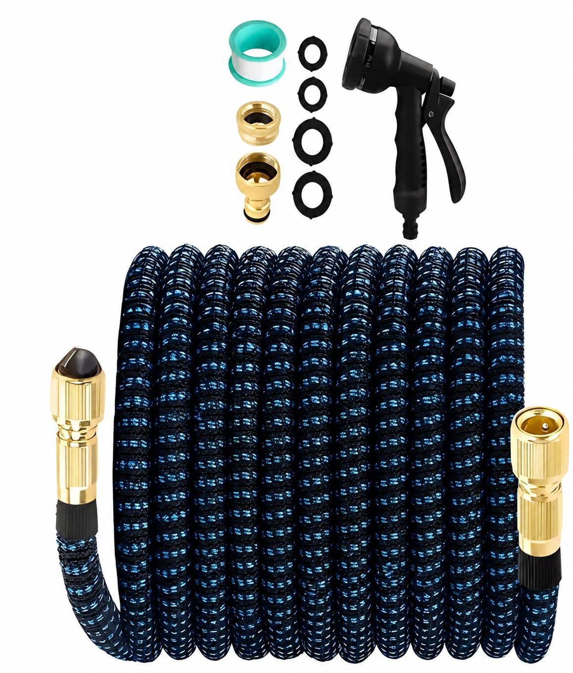 Up to 30M /100ft Expandable Hose Pipe 7 Mode Jet Spray Gun Garden Patio Car Wash (Garden Hose Pipe – Blue & Black)