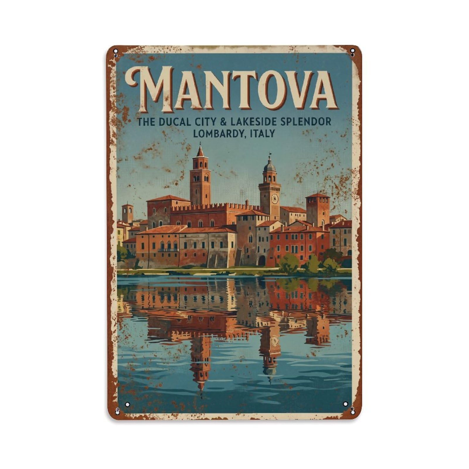 Vintage Travel Mantua Italy Metal Tin Sign Wall Decor for Cafe, Club, Garden Metal Poster 8x12Inch