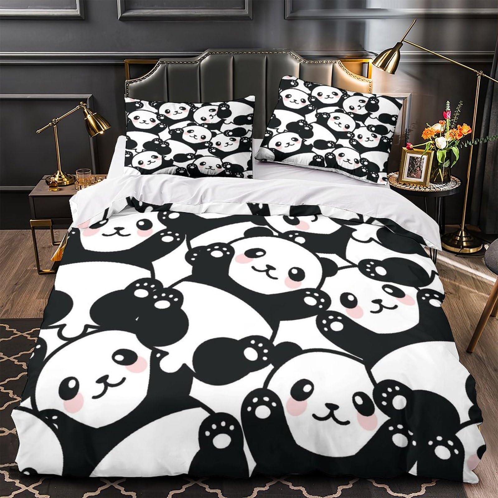 Housse de couette panda 3d parure de lit imprimée microfibre 135x200