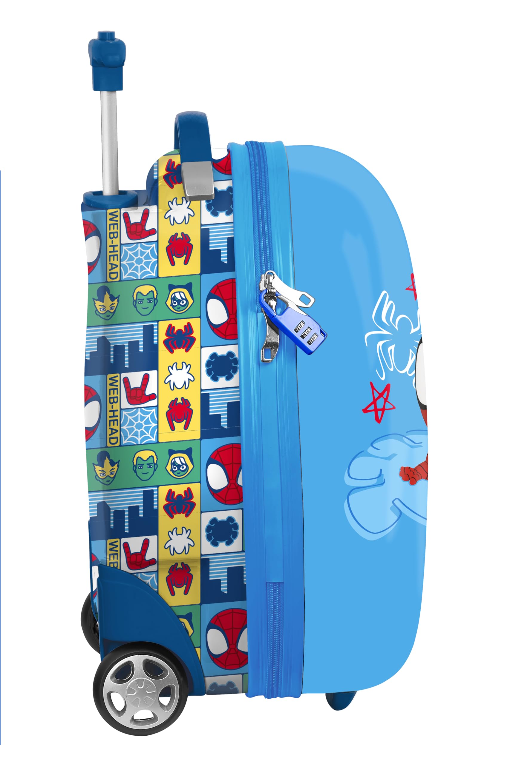 SPIDEY RESCUE - Trolley da cabina 16 pollici, valigia con ruote, lucchetto di sicurezza, valigia leggera, 28 x 23 x 43 cm, Rosso/blu, M, Casual