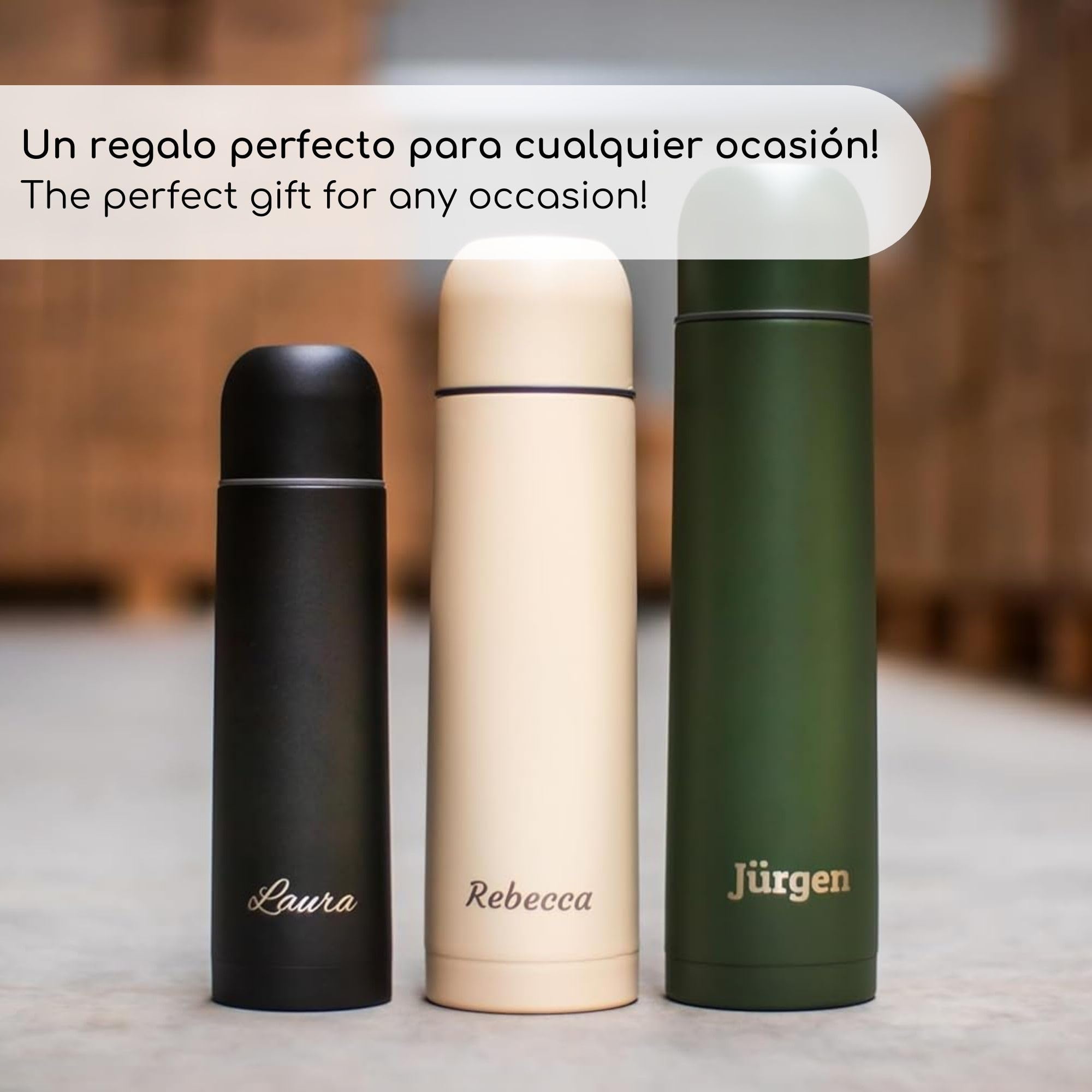 Milu Termo con grabado de 1 L, 750 ml, 500 ml, idea de regalo, regalo personalizado con nombre de Navidad para hombres, mujeres, mamá, papá, novia, (500 ml + grabado)
