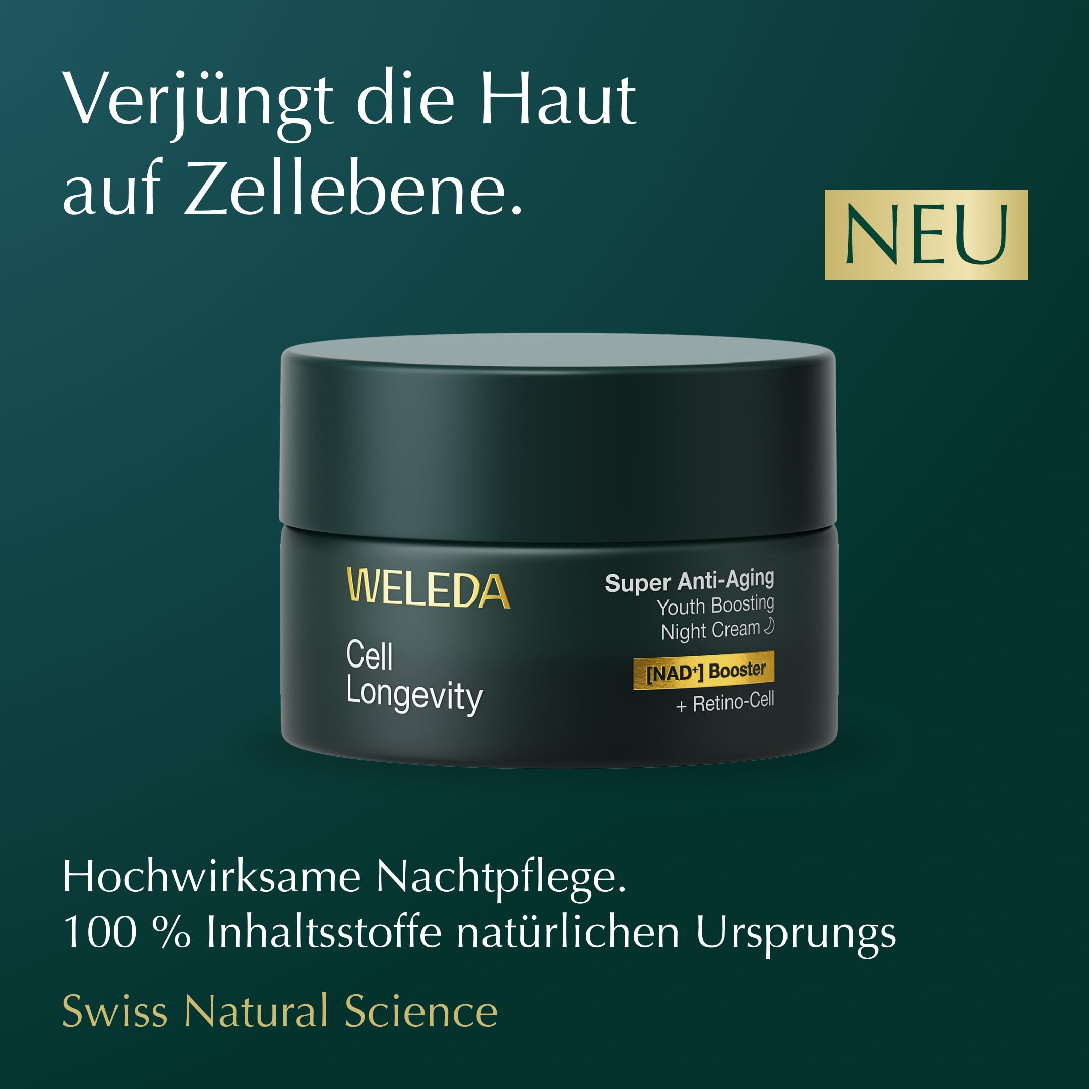 WELEDA Cell Longevity Super Anti-Aging Youth Boosting Night Cream - Gesichtspflege Nachtcreme mit [NAD⁺] Booster & [Retino-Cell] reduziert selbst tiefe Falten sichtbar (Naturkosmetik, vegan, 50ml)