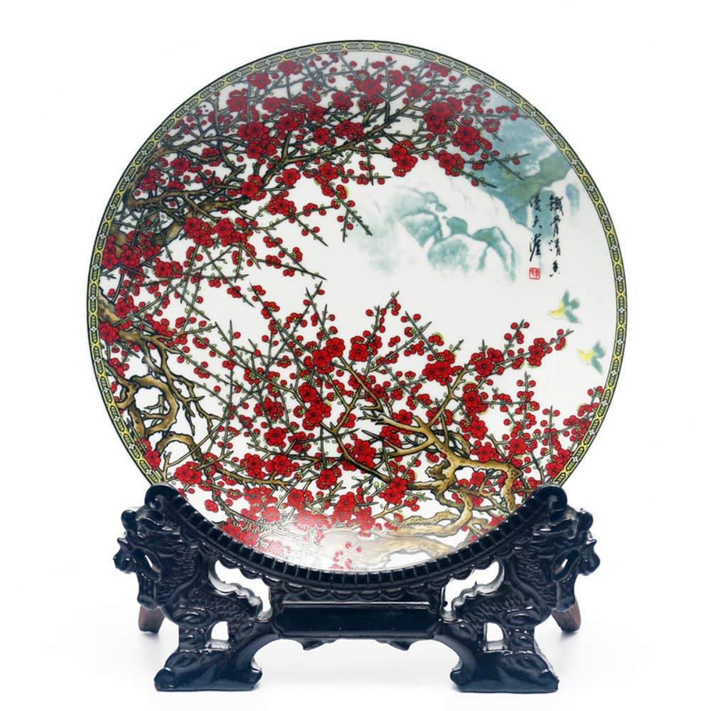 BKHsgDXJ Decorative ceramics Decorative Ceramics Hanging Plates, Cera 26cm Jingdezhen Porcelain Pastel Plum Plate Decoration