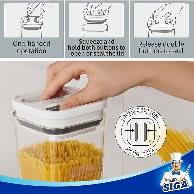 Aesthetically, the containers have a sleek white finish that fits well into any modern kitchen décor. Beyond their practical functionality, they also contribute to a tidy and visually appealing pantry or countertop, making it simple to manage and locate stored items. The MR.SIGA storage containers combine practical design with usability, making them a popular choice for those seeking effective kitchen organization solutions.