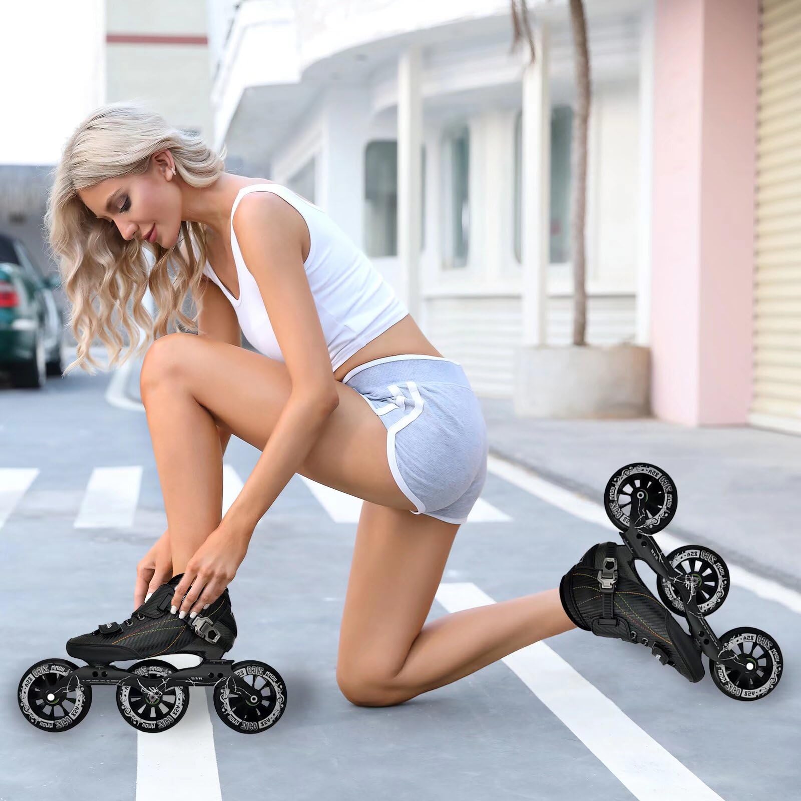 Pattini in linea da velocità professionali scocca fibra carbonio 3 ruote 110 mm telaio alluminio leggeri veloci gare lunghe distanze