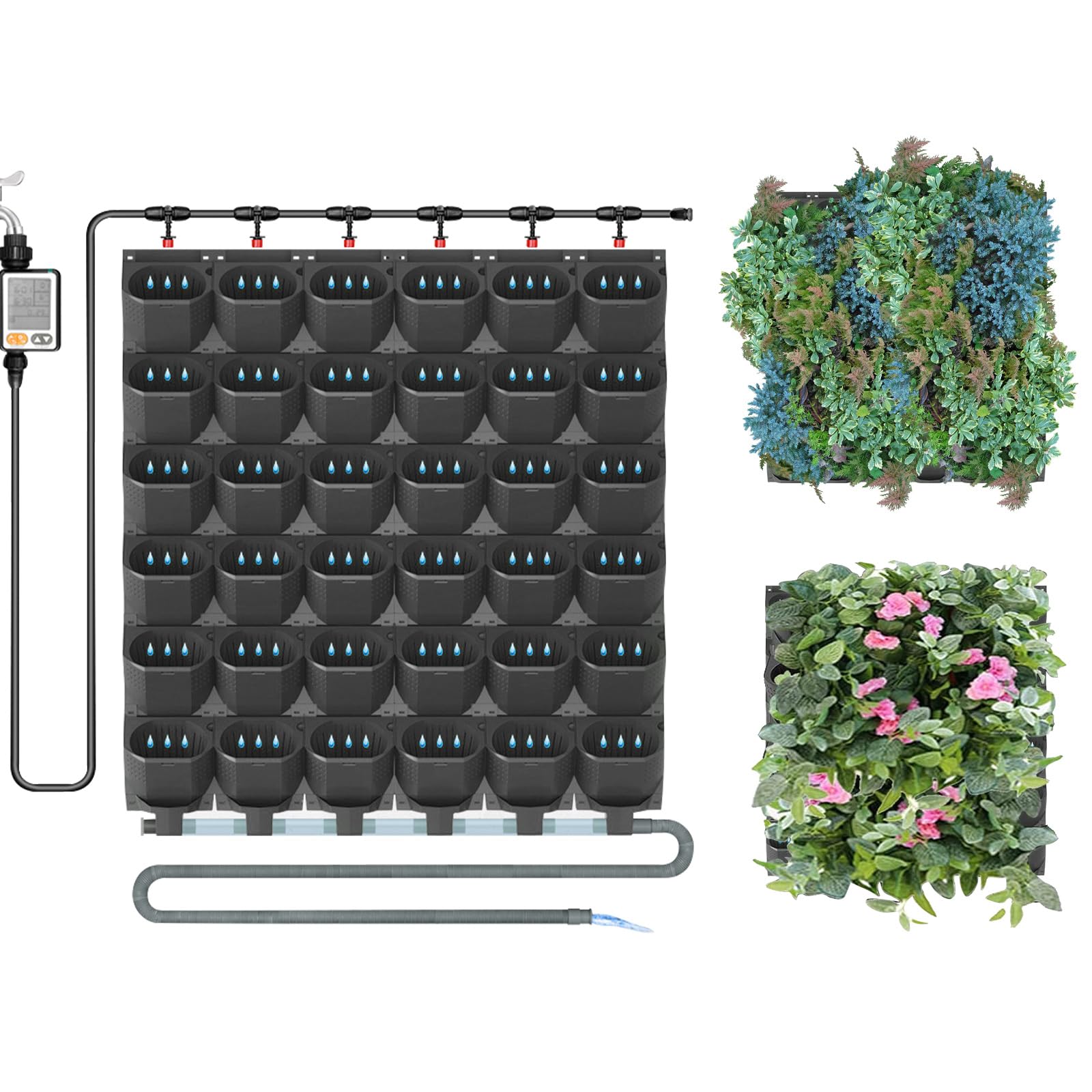 Pot de Plantation Mural à Arrosage Automatiqu 36 pièces, Plante Murale Verticale Suspendue avec Système D'irrigation Automatique Sacs de Fleurs à Suspendre pour Cour,Jardin,Balcon