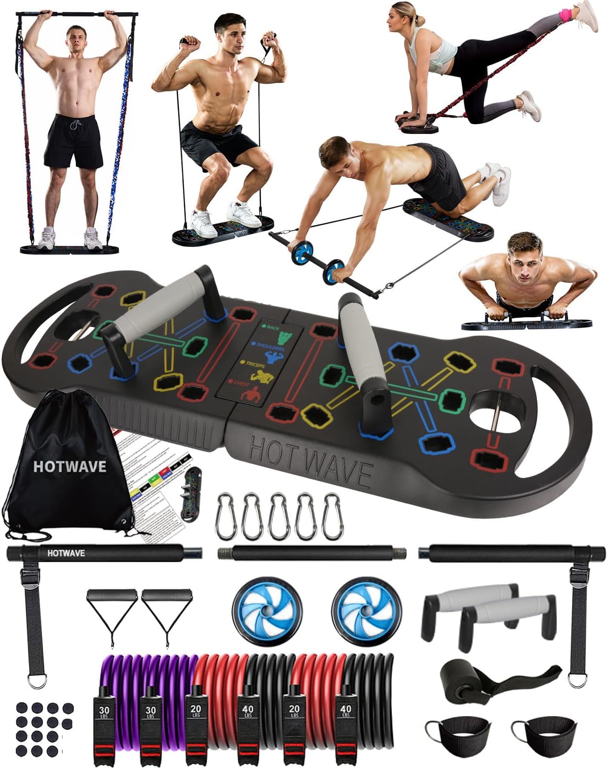 HOTWAVE Portable Exercise Equipment with 16 Gym Accessories.20 in 1 Push Up Board Fitness