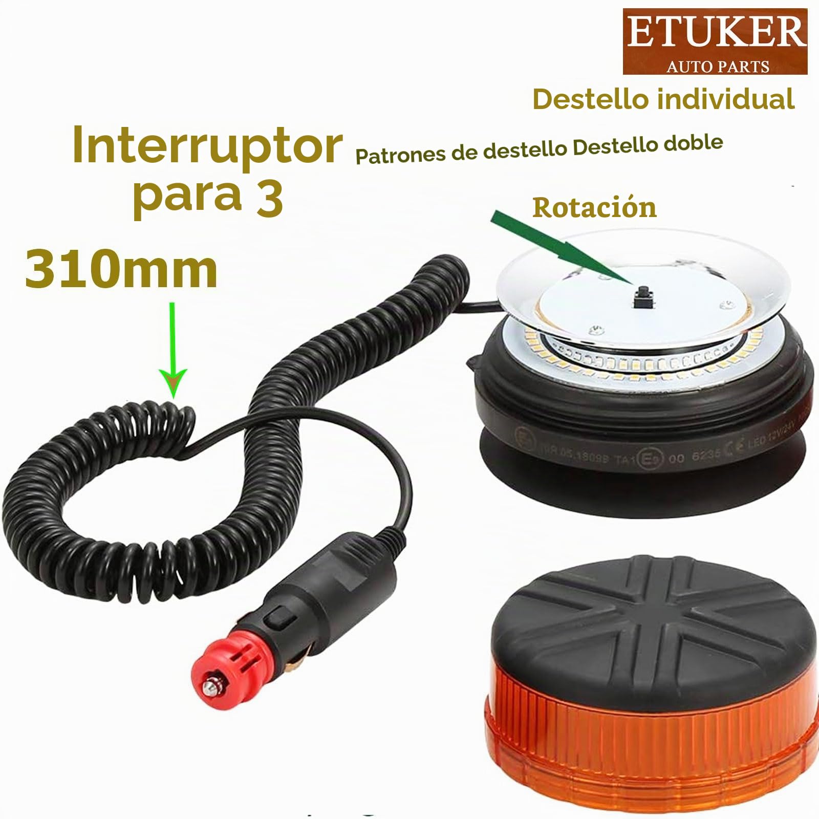 Piloto Luces Estroboscópica Luz Rotativo Led Tractor Magnetico 12v 24v Luz Emergencia Naranja Homologadas