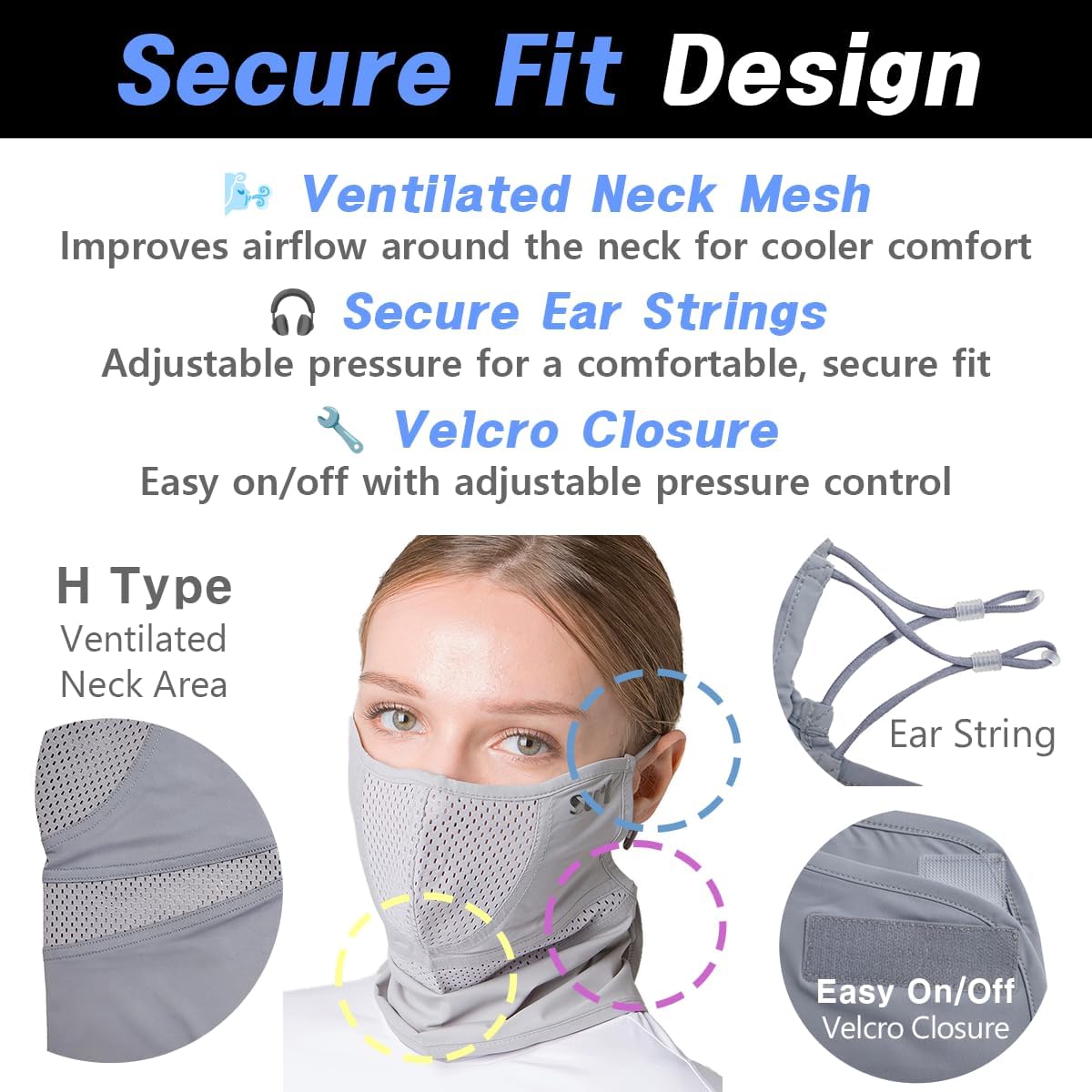 KOREA (Type H) UV Sun Protection Balaclava Half Face Mask - For Golf, Hiking, Running, Cycling & Outdoor Sports - Image 5