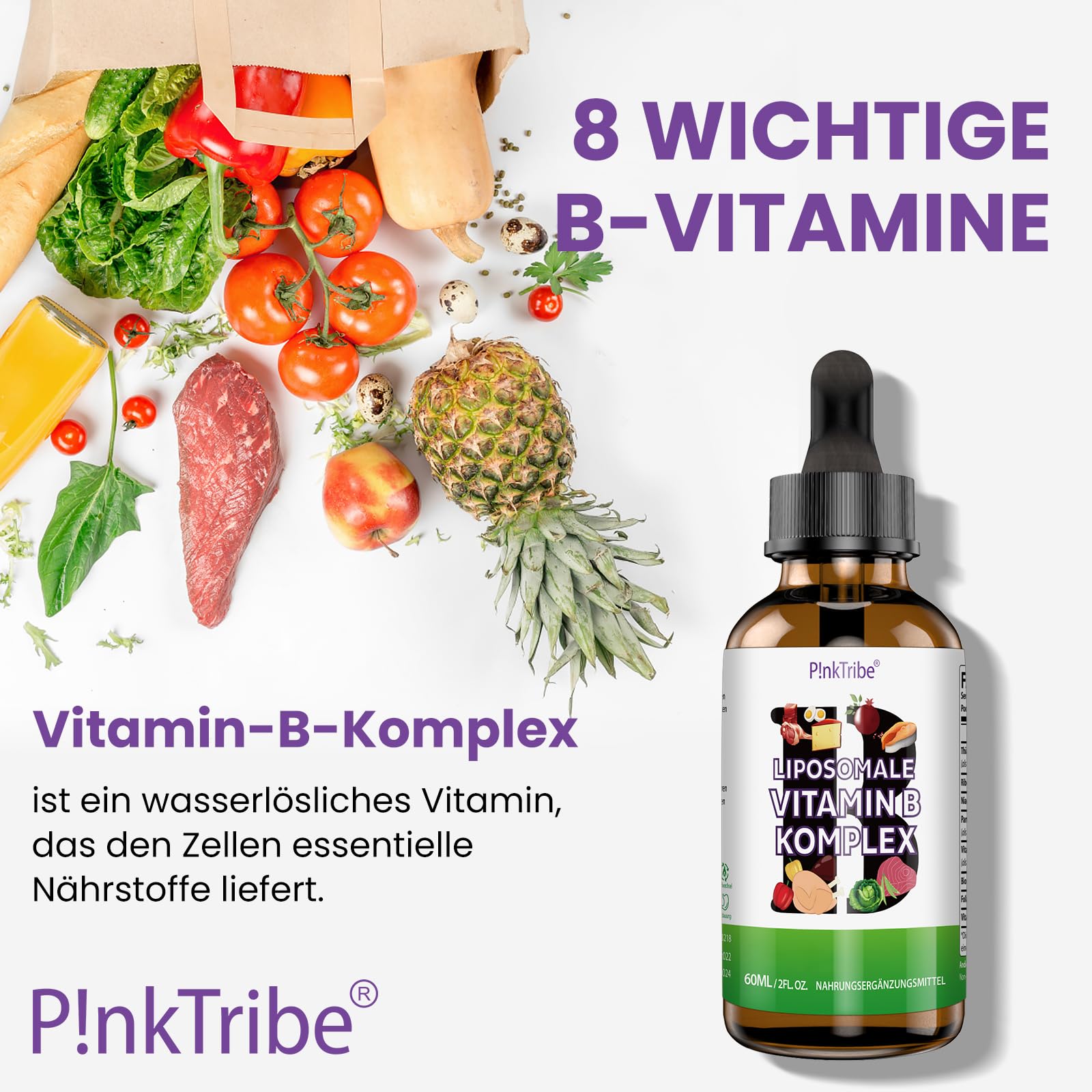 Vitamina B Complex Liposomal - Complejo de Vitaminas B en Forma Líquida de Alta Dosis con las 8 Vitaminas B, Sin Aditivos, 60 ml (Paquete de 4)