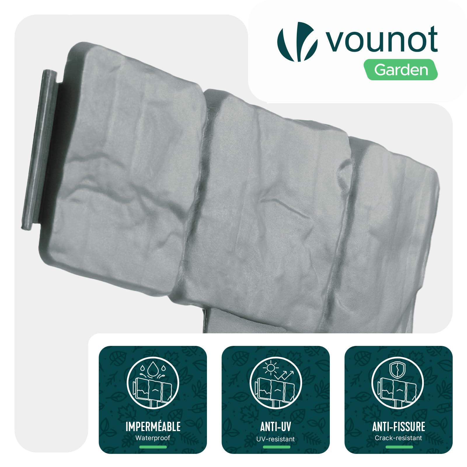 VOUNOT® Borde Jardín Efecto Piedra 15M PP Set 60 Bordura 25x23cm Gris Claro