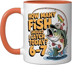 6 7 Fishing Bass Fish Six Seven Ceramic Mug, Orange/White