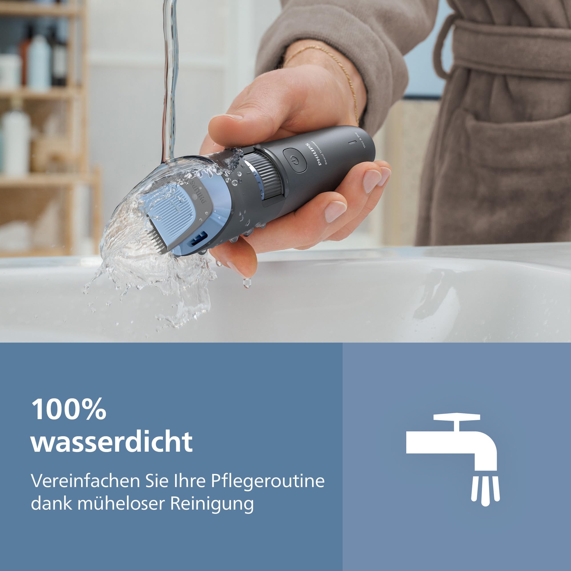 Philips Bartschneider 3000er-Serie – selbstschärfende Klingen mit abgerundeten Spitzen, 20 Längeneinstellungen, Lift&Trim-Kamm, 100% wasserdicht, Akkuanzeige, USB-Ladegerät, Modell BT3619/15