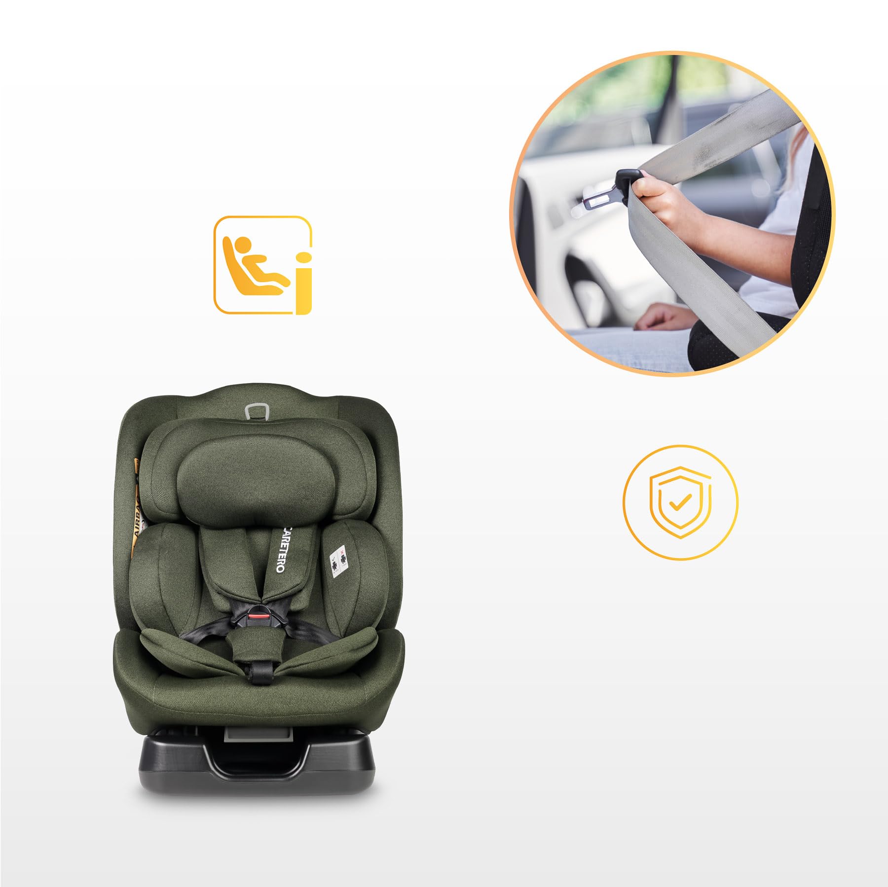 CARETERO - Kindersitz Auto Ohne Isofix - Autositz für Kinder 40-150 cm - Kinderautositz ab Geburt bis zum etwa 12. Lebensjahr - 5-stufige Neigungsverstellung - Mundi i-Size Beige